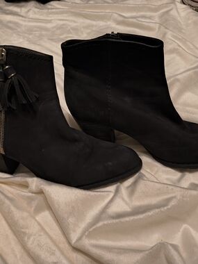Women's Black Ankle Booties with Tassel Accent